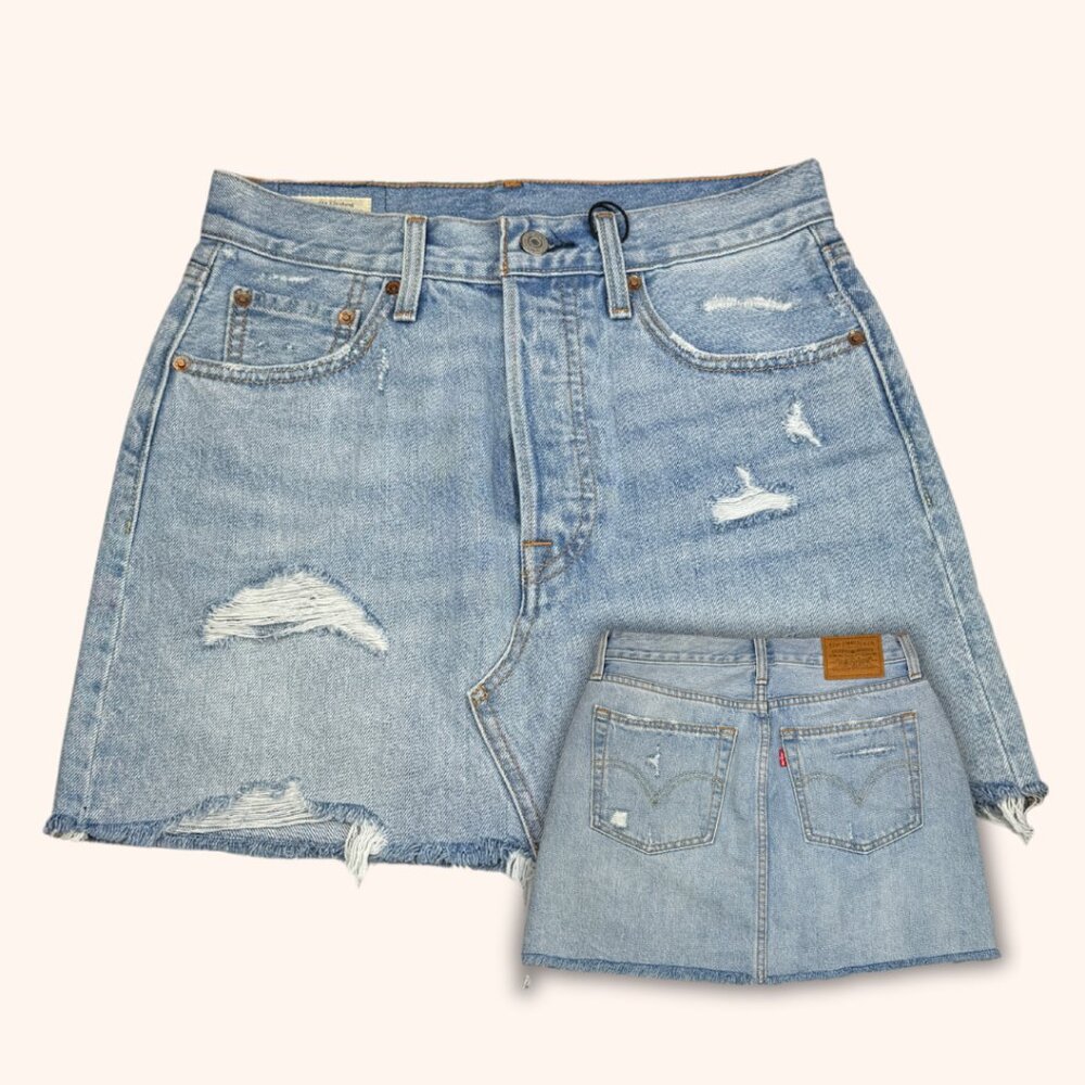 Levi's Deconstructed Raw Hem Denim Mini Skirt - Light Wash